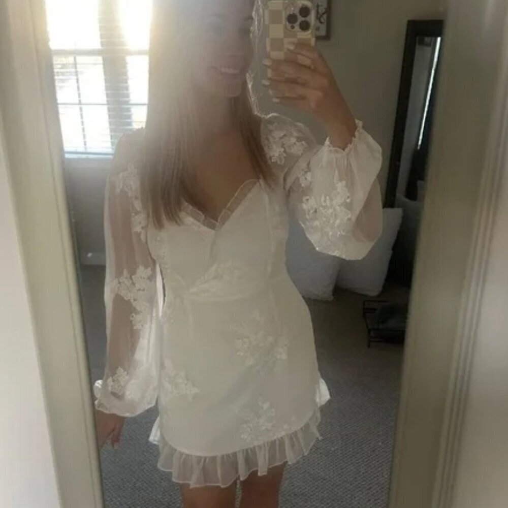 Lulus Flora White Embroidered Long Sleeve Mini Dress NWT White Size Small